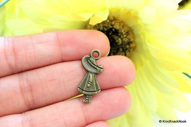 5 x Bronze Tone Girl Charms Pendants 10mm x 24mm